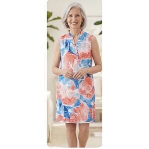 Nic+Zoe Watercolor Blooms Dress Size L Beach Chic Cover-up Resort Nautical